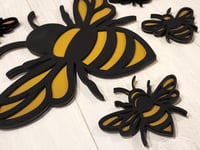 Image 2 of Hand-Painted Wooden Bee Wall Art Set | Refrigerator Magnets or Wall Decor | Rustic Farmhouse Bee ...