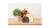 Image 2 of Fall Is in the Air Pumpkin Shelf Sitter/Farmhouse Mantel Decor/Navy &amp; White Pumpkins