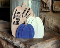 Image 3 of Fall Is in the Air Pumpkin Shelf Sitter/Farmhouse Mantel Decor/Navy &amp; White Pumpkins