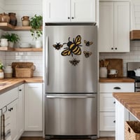 Image 3 of Hand-Painted Wooden Bee Wall Art Set | Refrigerator Magnets or Wall Decor | Rustic Farmhouse Bee ...