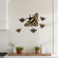 Image 4 of Hand-Painted Wooden Bee Wall Art Set | Refrigerator Magnets or Wall Decor | Rustic Farmhouse Bee ...