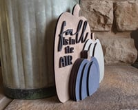 Image 5 of Fall Is in the Air Pumpkin Shelf Sitter/Farmhouse Mantel Decor/Navy &amp; White Pumpkins