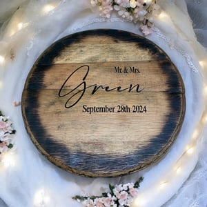 Personalized Bourbon Barrel Head Wedding Guest Book: Rustic Family Name Sign