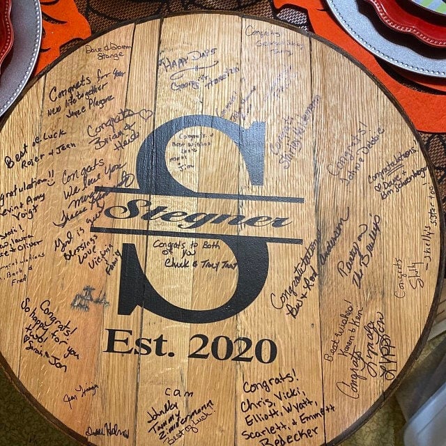 Personalized Whiskey Barrel Head Wedding Guestbook: Rustic Bourbon Decor