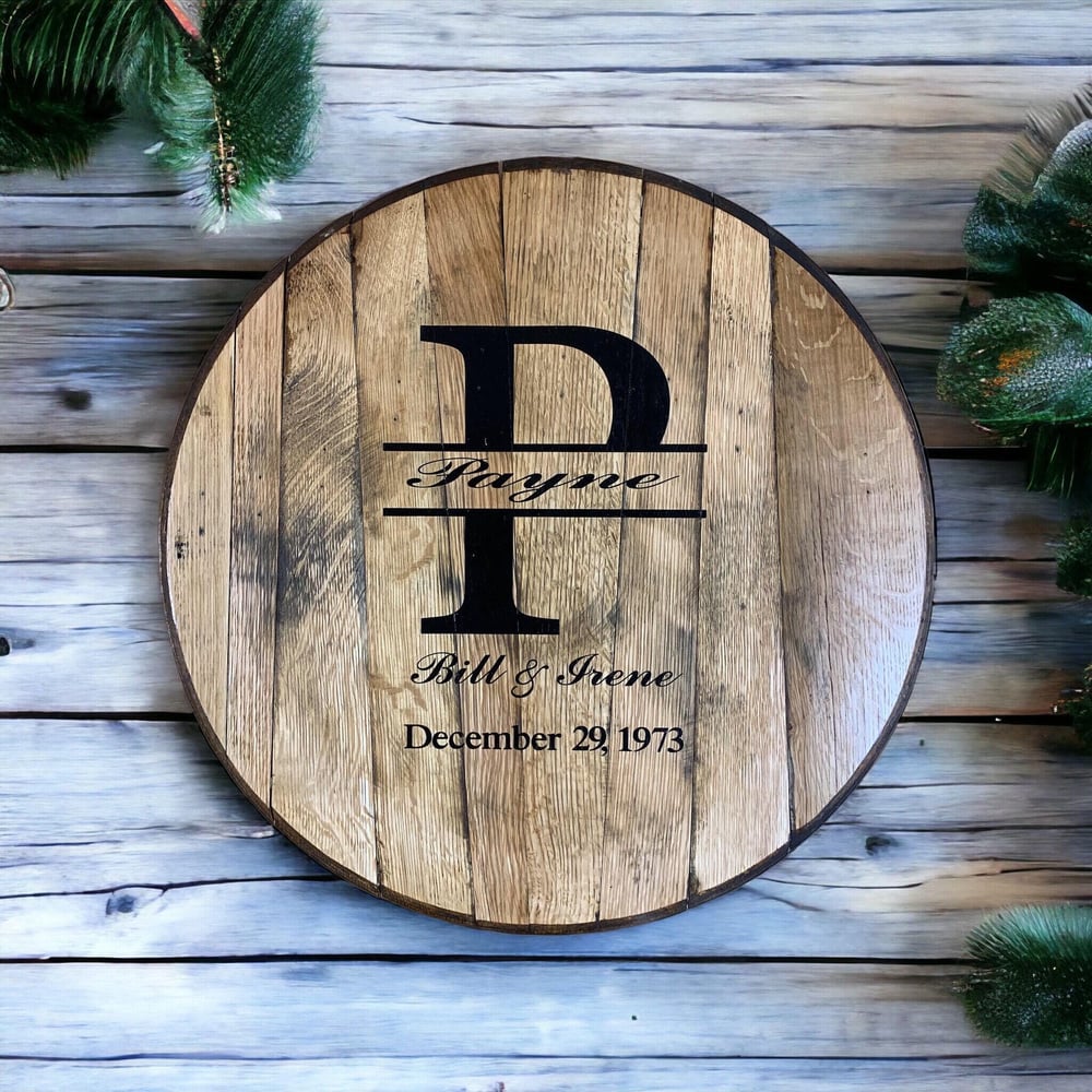 Personalized Whiskey Barrel Head Wedding Guestbook: Rustic Bourbon Decor