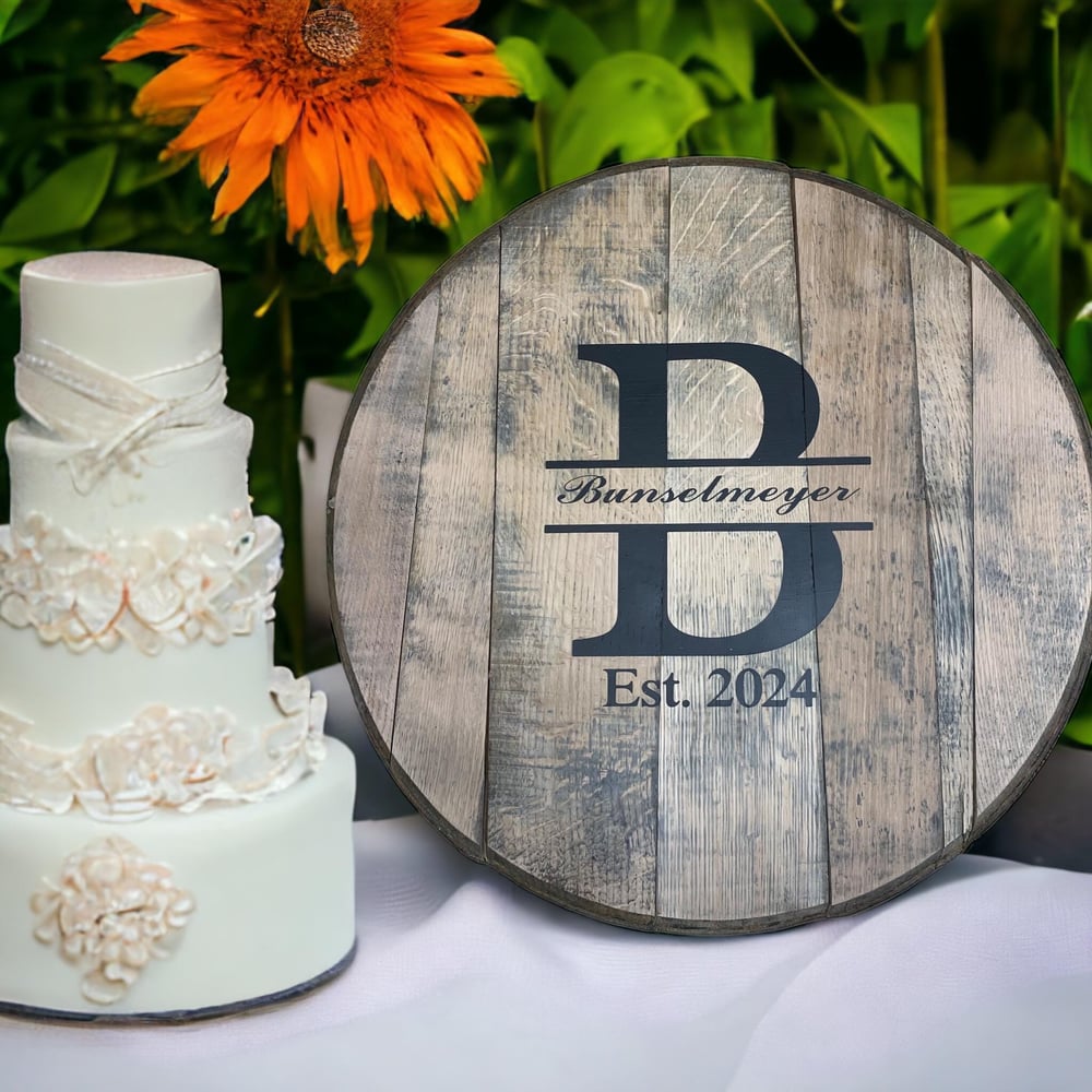 Personalized Whiskey Barrel Head Wedding Guestbook: Rustic Bourbon Decor