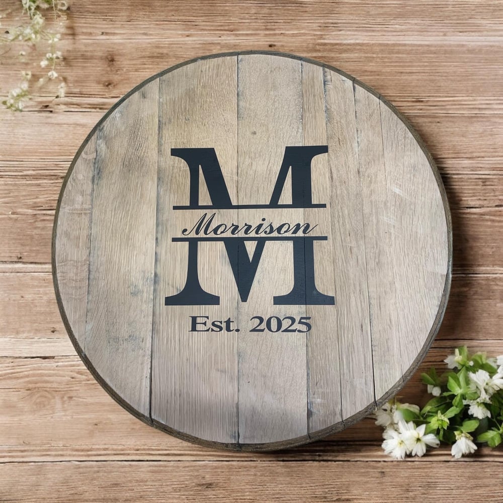 Personalized Whiskey Barrel Head Wedding Guestbook: Rustic Bourbon Decor