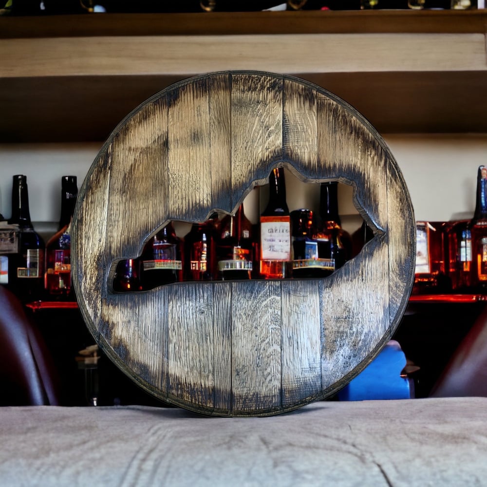 Kentucky Bourbon Barrel Head: Rustic Man Cave Bar Decor