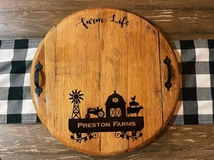 Personalized Bourbon Barrel Head Serving Tray: Rustic Farmhouse Decor