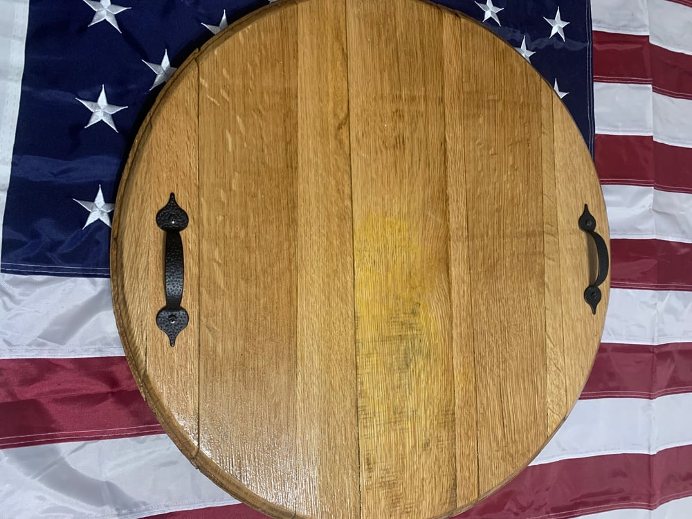 Personalized Bourbon Barrel Head Serving Tray: Rustic Charcuterie Centerpiece