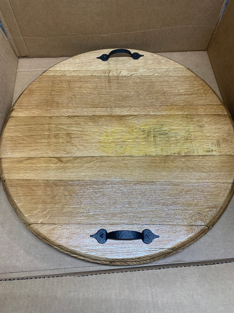 Personalized Bourbon Barrel Head Serving Tray: Rustic Charcuterie Centerpiece