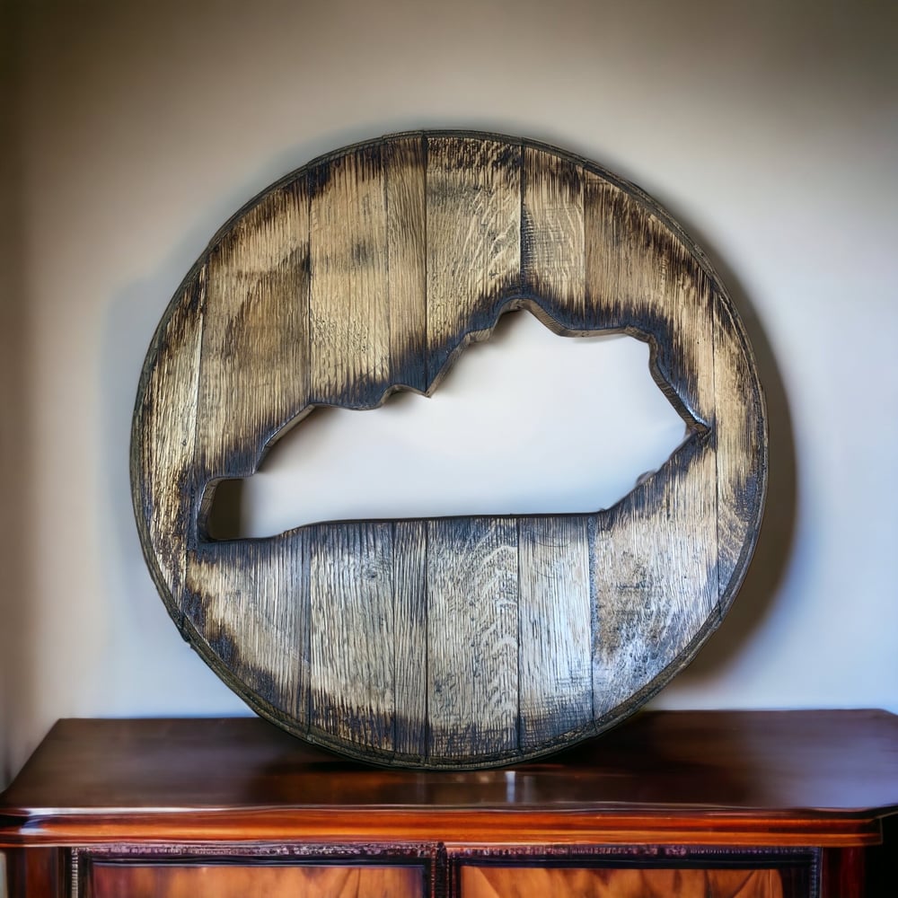 Kentucky Bourbon Barrel Head: Rustic Man Cave Bar Decor