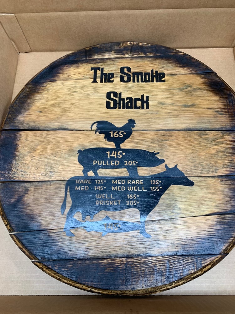 Bourbon Barrel Head Meat Temperature Guide: Rustic Kitchen Decor