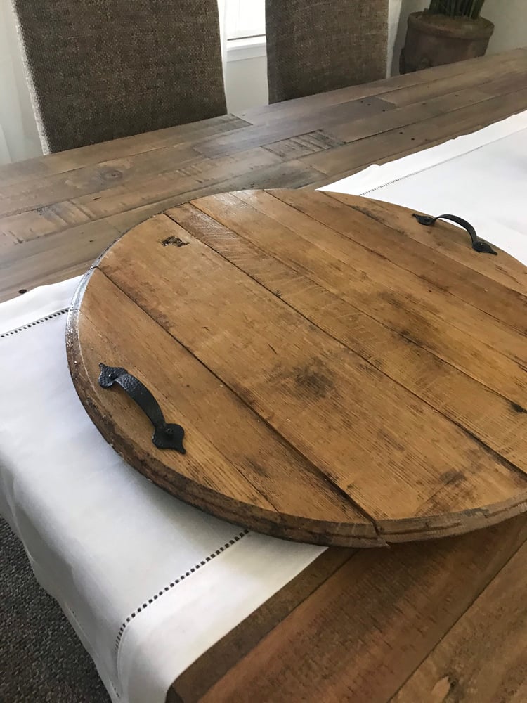 Personalized Bourbon Barrel Head Serving Tray: Rustic Charcuterie Centerpiece