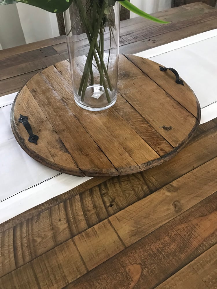 Personalized Bourbon Barrel Head Serving Tray: Rustic Charcuterie Centerpiece