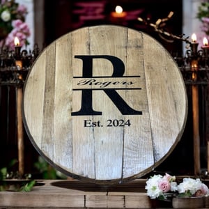 Personalized Bourbon Barrel Head Wedding Guest Book: Rustic Reception Decor