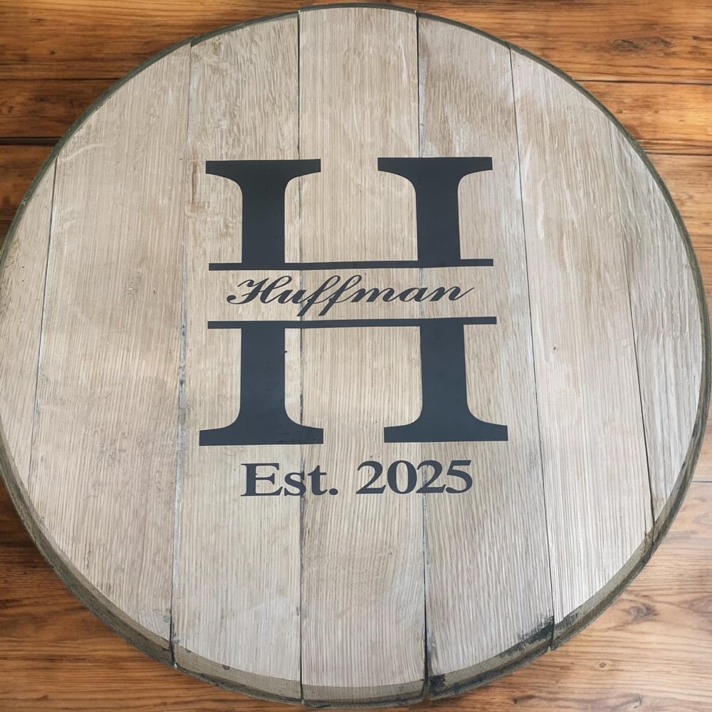 Personalized Bourbon Barrel Head Guest Book: Rustic Wedding Decor-e2d2b60d