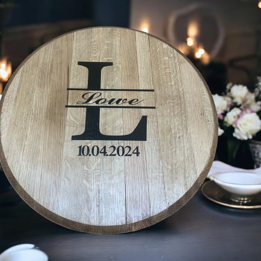 Personalized Bourbon Barrel Head Wedding Guest Book: Rustic Reception Decor