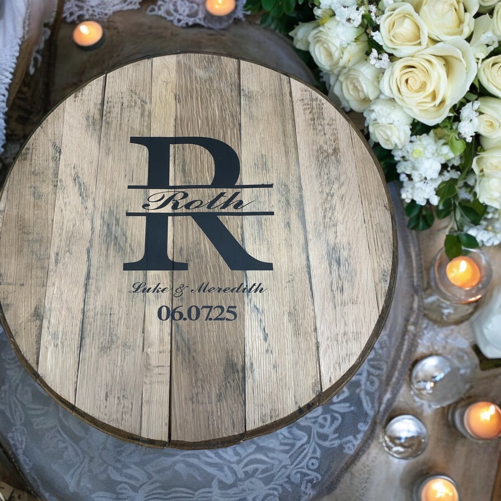 Personalized Bourbon Barrel Head Wedding Guest Book-fbbc08bb