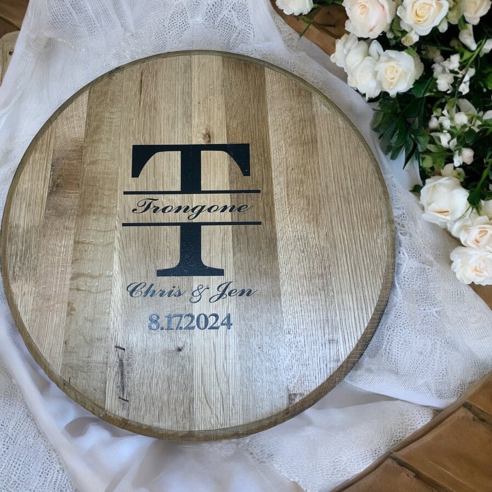 Personalized Bourbon Barrel Head Wedding Guest Book-fbbc08bb