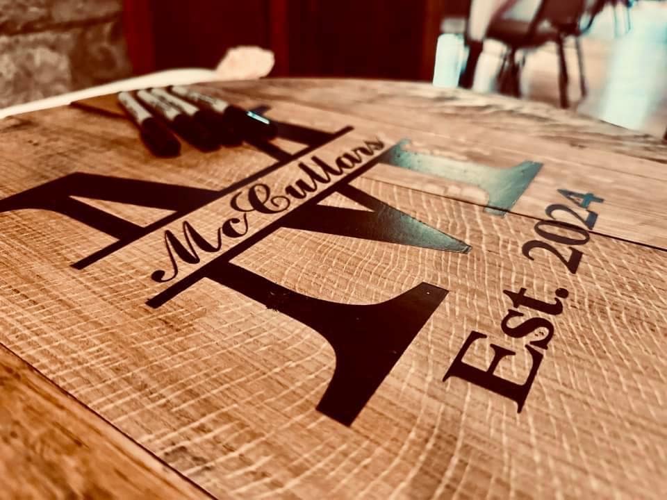 Personalized Bourbon Barrel Head Wedding Guest Book-8e6040ac