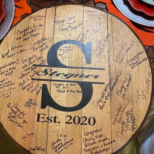 Personalized Bourbon Barrel Head: Rustic Wedding Guest Book-9010233e