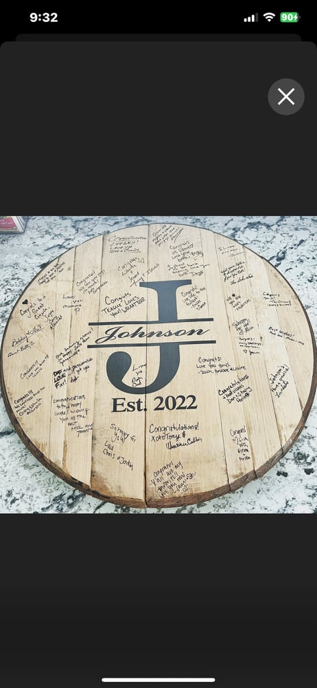 Personalized Bourbon Barrel Head Wedding Guest Book: Rustic Reception Decor