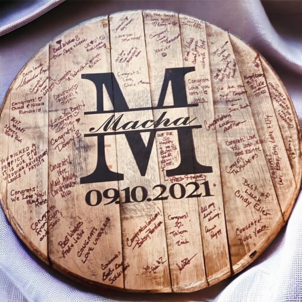 Personalized Bourbon Barrel Head Wedding Guest Book-8e6040ac