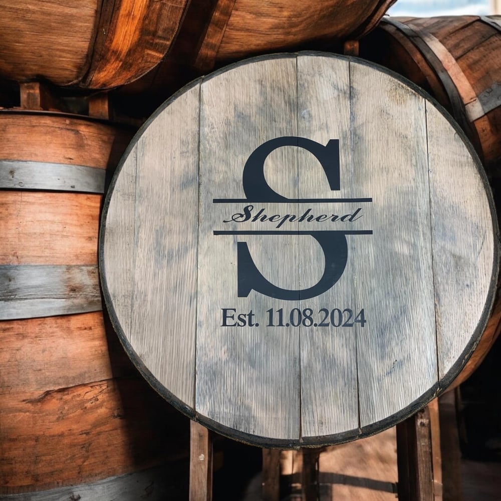 Personalized Bourbon Barrel Head Guest Book: Rustic Wedding Decor-1071c805