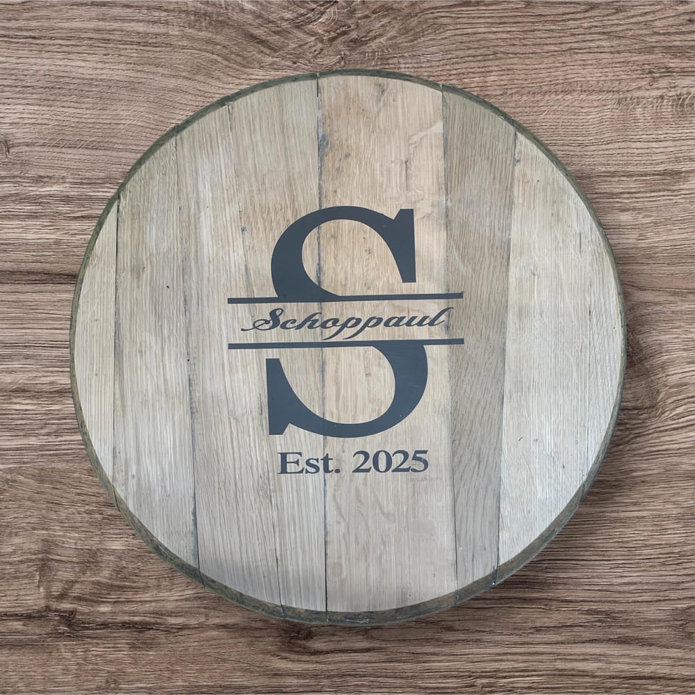 Personalized Bourbon Barrel Head Wedding Guest Book-8e6040ac