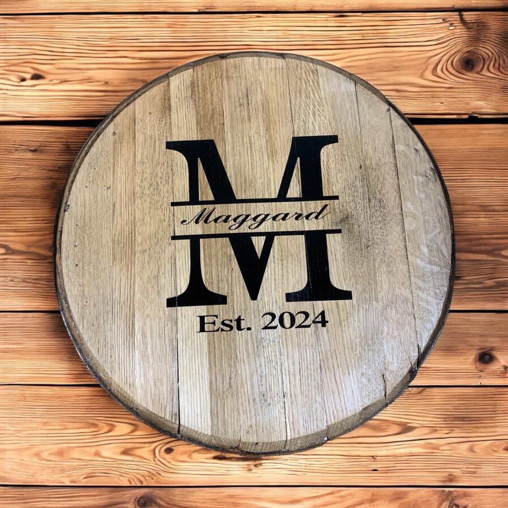 Personalized Bourbon Barrel Head Guest Book: Rustic Wedding Decor-1071c805