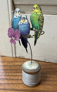 Vintage Tin Parakeets Art Piece
