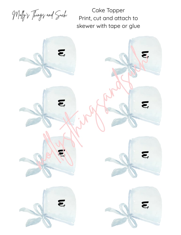 Image of Baby Bonnet Initial Cupcake Toppers