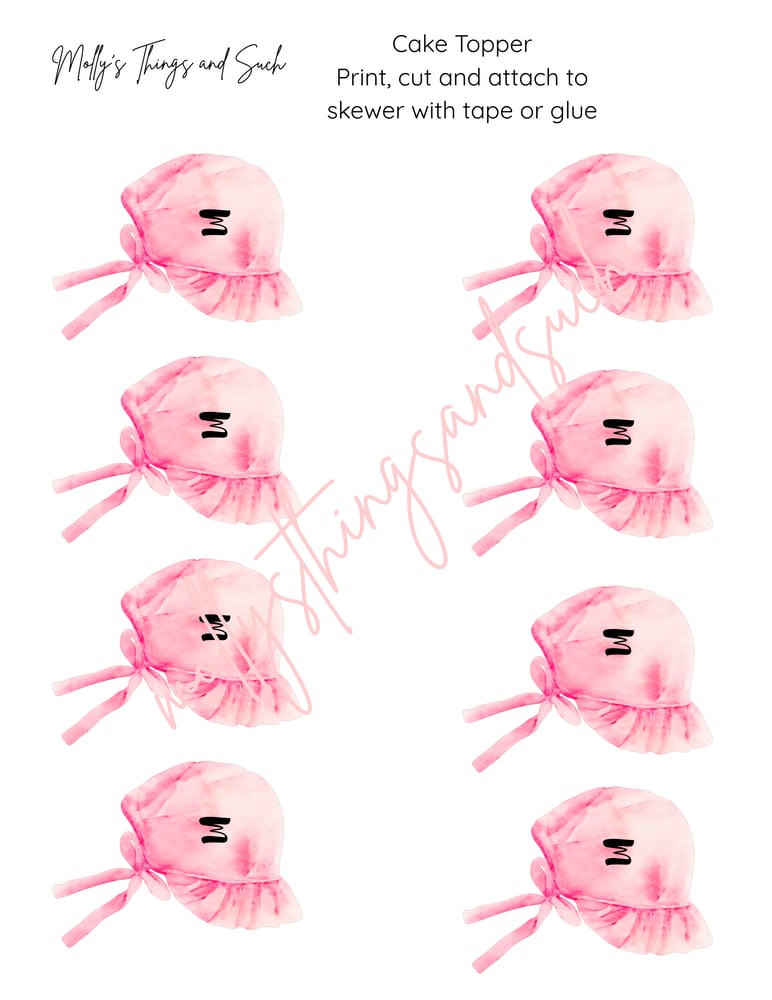 Image of Baby Bonnet Initial Cupcake Toppers