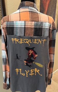 Vintage Orange/Black/White Flannel Shirt Witch Frequent Flyer