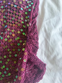 Image 4 of Vintage Y2K mauve iridescent ruched side sequin crochet cami top