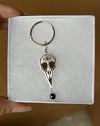 Raven Skull Keychain—silver hematite 