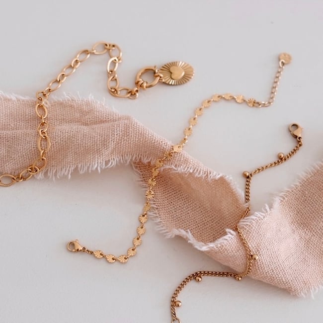 COLOMBE | Bracelet maille gourmette fine & petites billes en acier inoxydable doré