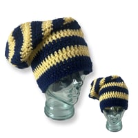 Image 1 of Navy and Soft Yellow Slouchy Beanie