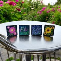 Image 2 of Wildflower Painted Slate Coaster Set