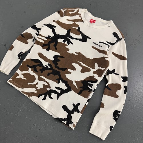 Image of FW19 Supreme Camo Waffle Knit Sweatshirt, size large