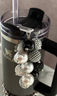 Image 2 of Black, White & Silver Glam Tumbler Straw Bauble