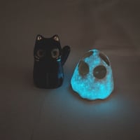 Image 8 of Glow In Dark Black Cat With Ghost Mask Ceramic Figurine 2