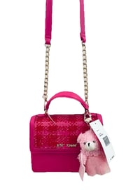 Image 1 of Betsey Johnson pink sequin box purse with optional Crossbody chain and Teddy charm