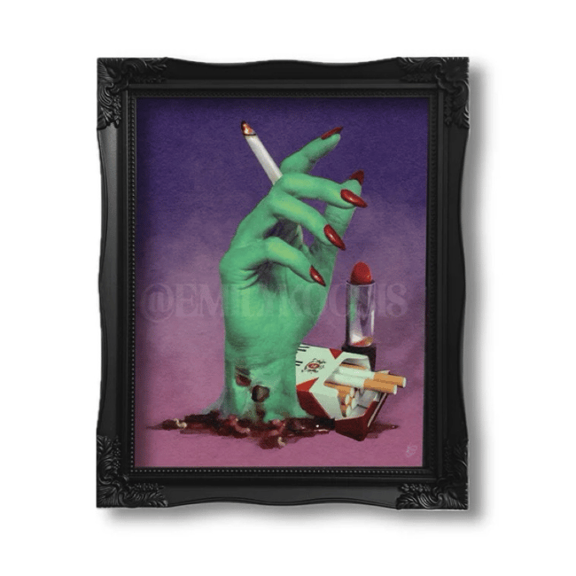 Retro Art Print // ‘Glam Remains’ Smoking Disembodied Hand (2 Color Choices)