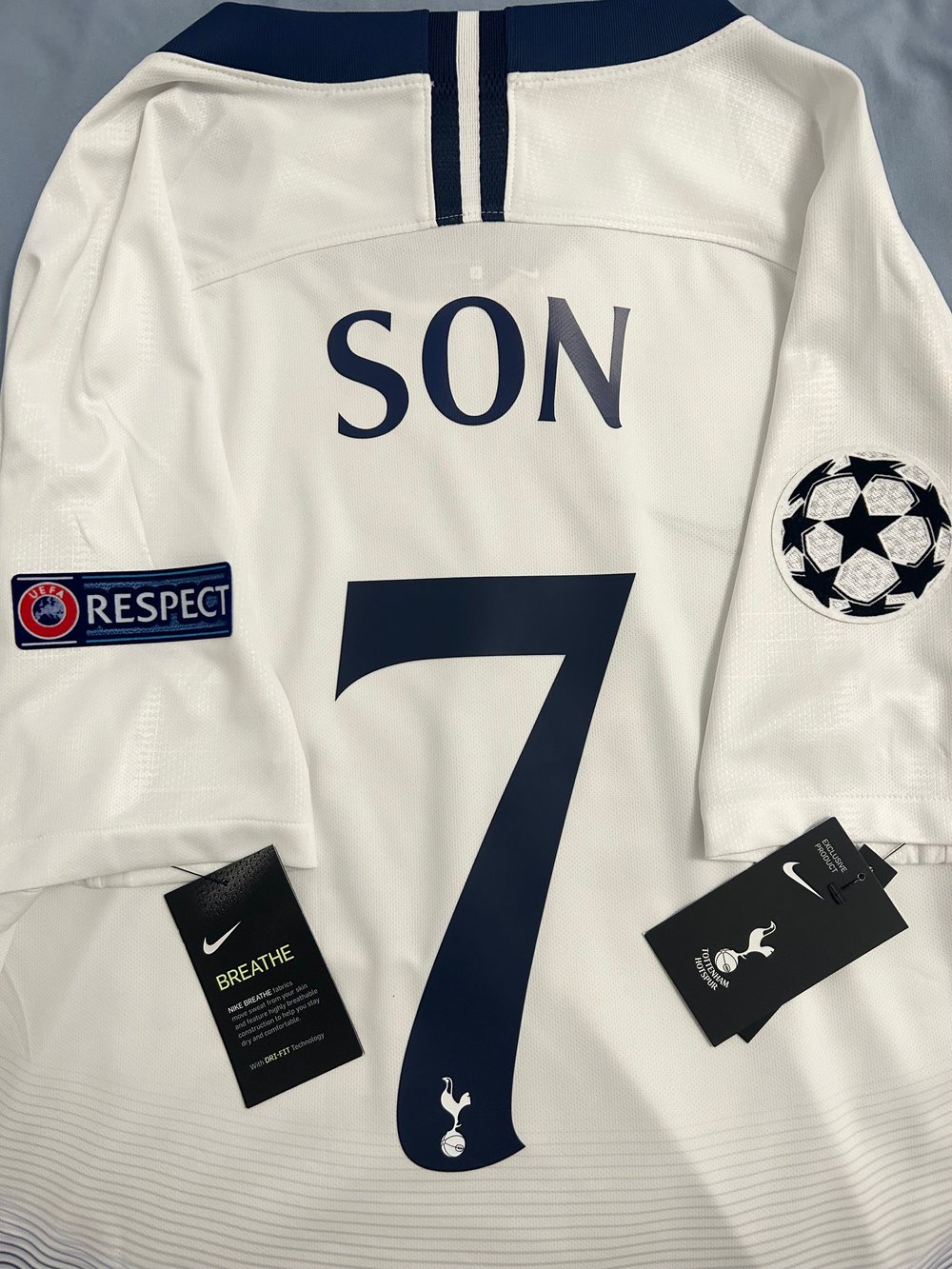 Image of NEW Tottenham Hotspur “SON 7” 2018/19 Home UCL Final Shirt + patches (L) 