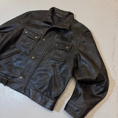 Image of 1990s Heavyweight Leather Biker Jacket, Size Medium