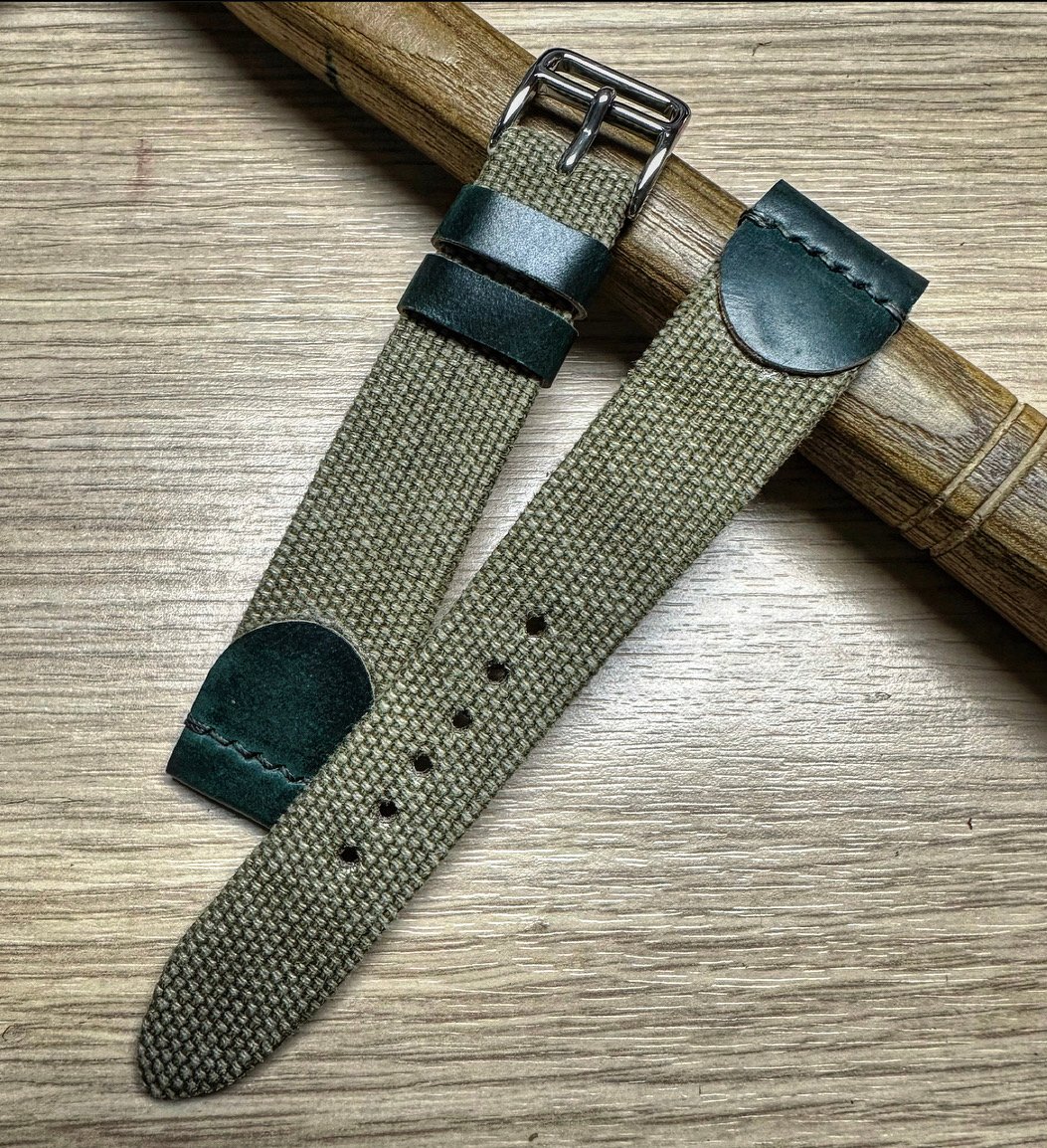 Image of Green Canvas & Shell Cordovan Watch Strap