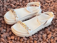 Image 2 of Ladies Nude Flatform Sandal with Gold Buckle 