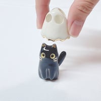 Image 1 of Glow In Dark Black Cat With Ghost Mask Ceramic Figurine 2